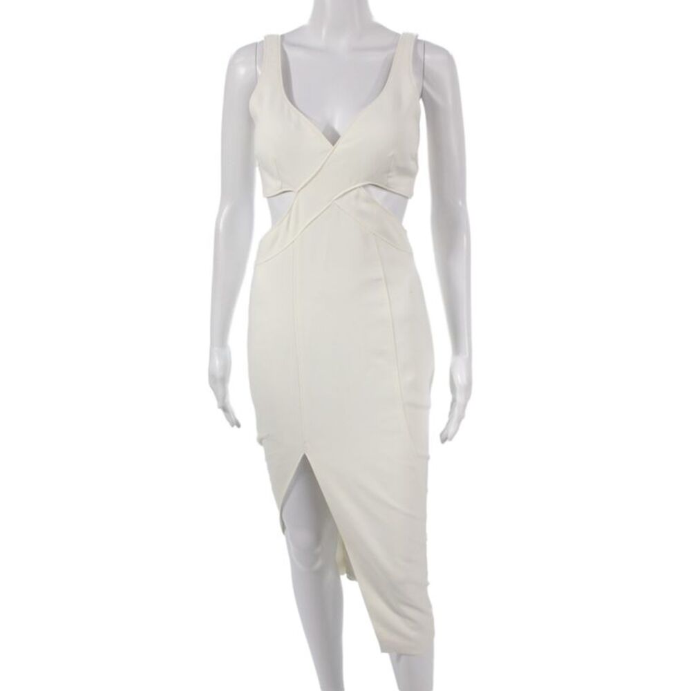 Cinq A Sept Women Bodycon Dress Ivory V-Neck Sleeveless Zip Long Size 2